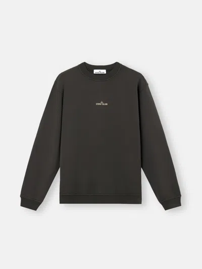 Stone Island Cotton Fleece Oversized Fit Sweatshirt With Industrial Four Print In Gray