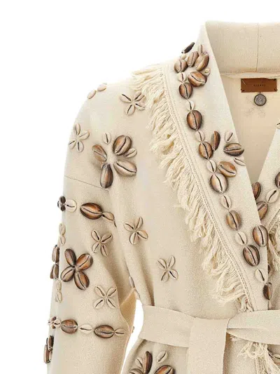 Alanui Ocean Dream Fringe Cardigan With Shell Embellishments In Neutral