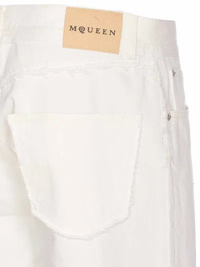Alexander Mcqueen High Waist 5 Pockets Belt Loops Trousers In White