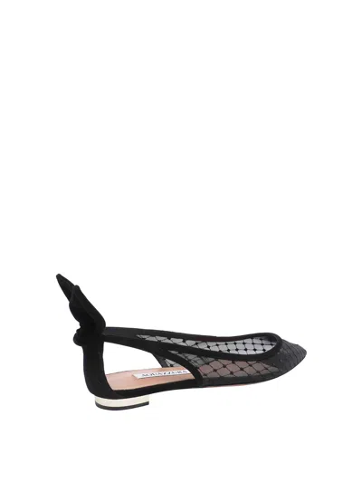 Aquazzura Black Mesh And Suede Ballerinas With Bow In Black