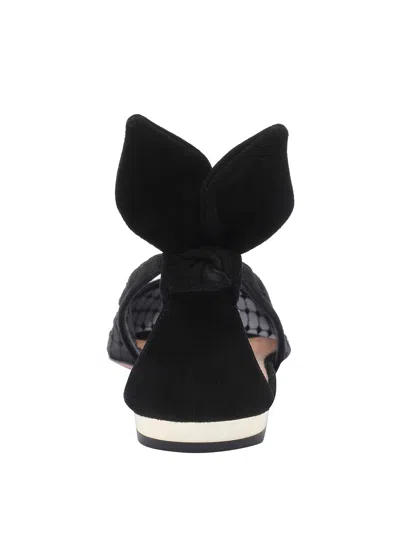 Aquazzura Black Mesh And Suede Ballerinas With Bow In Black