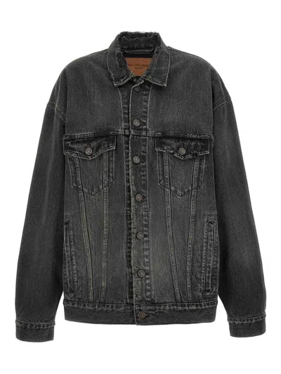Balenciaga Distressed Denim Jacket With Collar And Pockets In Black
