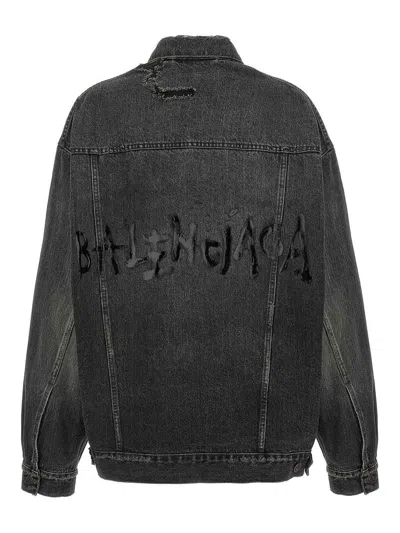 Balenciaga Distressed Denim Jacket With Collar And Pockets In Black