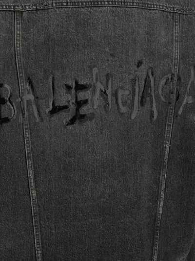 Balenciaga Distressed Denim Jacket With Collar And Pockets In Black