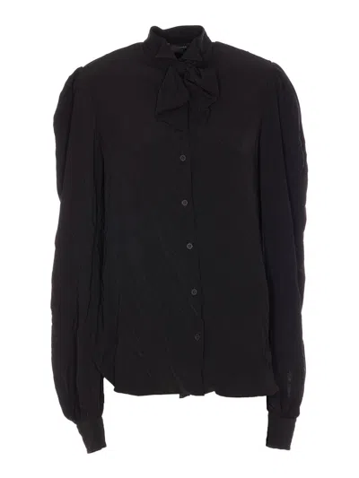 Balenciaga Bow Detail Puff Sleeve Shirt In Black
