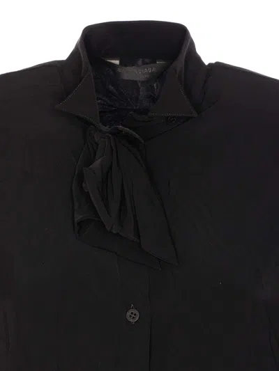 Balenciaga Bow Detail Puff Sleeve Shirt In Black