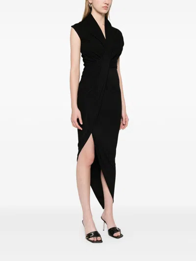 Balenciaga Draped Sleeveless Asymmetric Midi Dress In Black