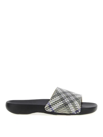 Burberry Patterned Strap Open Toe Rubber Sandals In White