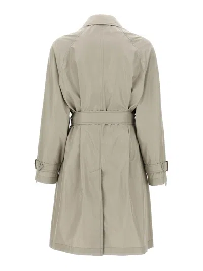 Burberry Silk Waist Belt Buckle Long Sleeve Coat In Gray