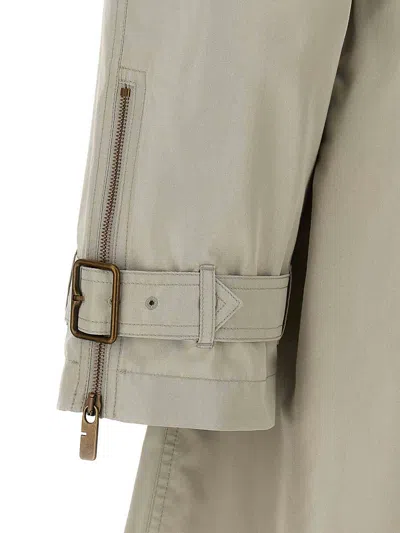 Burberry Silk Waist Belt Buckle Long Sleeve Coat In Gray