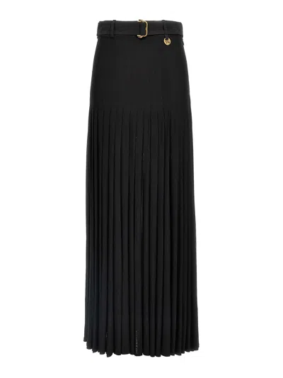 Burberry Bar Pleated Maxi Skirt With Belt In Black