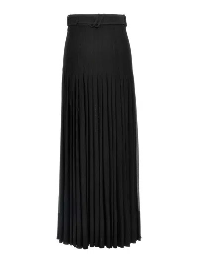 Burberry Bar Pleated Maxi Skirt With Belt In Black