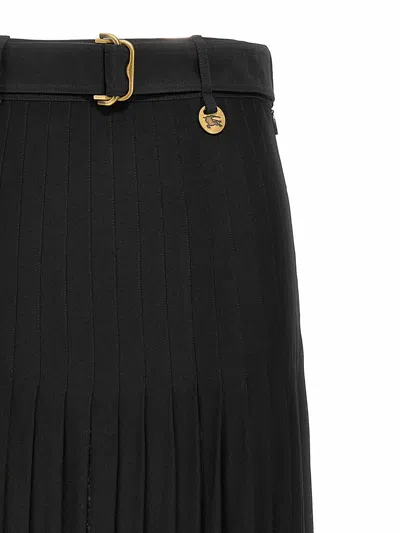 Burberry Bar Pleated Maxi Skirt With Belt In Black