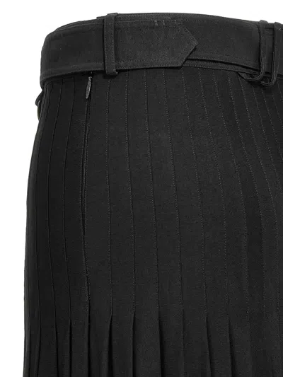 Burberry Bar Pleated Maxi Skirt With Belt In Black