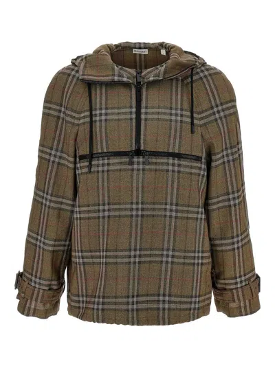 Burberry Half-zip Jacket With Check Pattern In Silk Blend In Multi