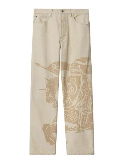 Burberry Straight Graphic Print Trousers With Rivet Detailing In Gray