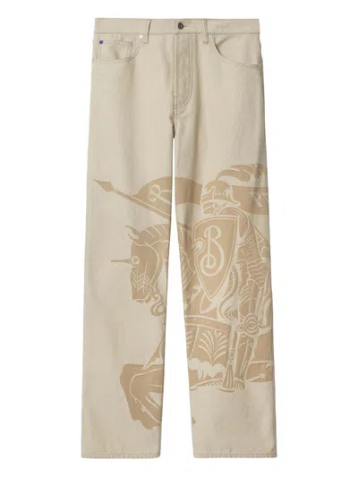Burberry Straight Graphic Print Trousers With Rivet Detailing In Gray