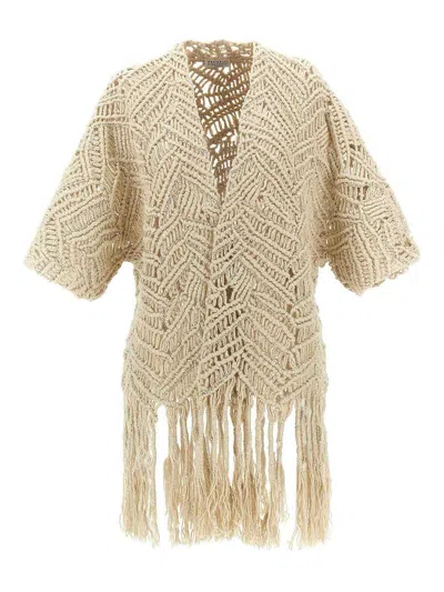 Brunello Cucinelli 'macramé Crochet' Short Sleeve Cardigan With Fringe