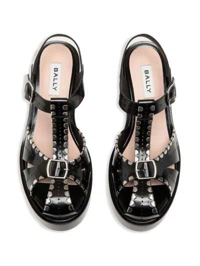 Bally Pasely Perforated Studded Leather Platform Sandals In Black