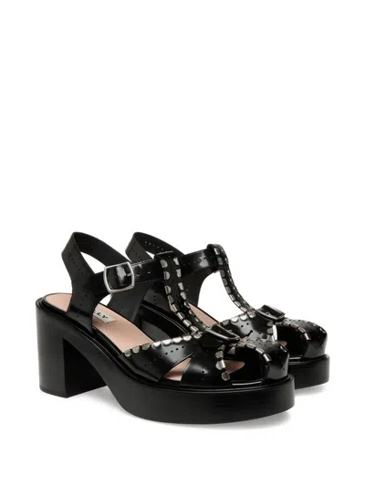 Bally Pasely Perforated Studded Leather Platform Sandals In Black