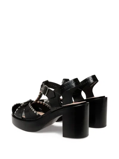 Bally Pasely Perforated Studded Leather Platform Sandals In Black