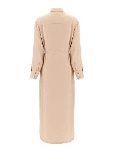 Brioni Silk Belted Dress In Neutral
