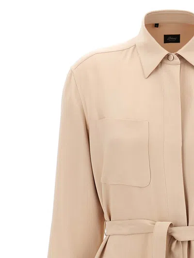 Brioni Silk Belted Dress In Neutral