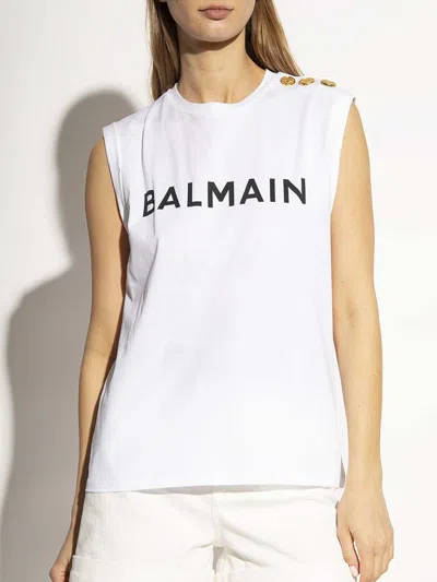 Balmain Short Sleeves Tshirt Button Detail In White