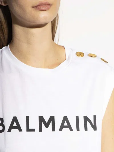 Balmain Short Sleeves Tshirt Button Detail In White
