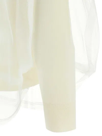 Comme Des Garçons Wool Sweater With Multilayer Tulle Detail In Neutral