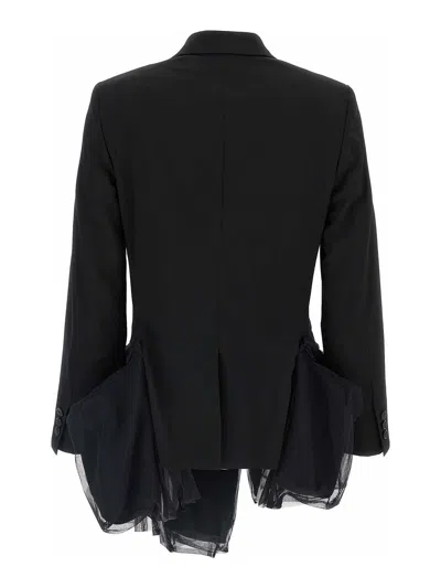 Comme Des Garçons Geometric Blazer Featuring Tulle Detailing In Black