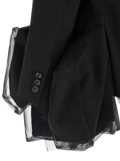 Comme Des Garçons Geometric Blazer Featuring Tulle Detailing In Black