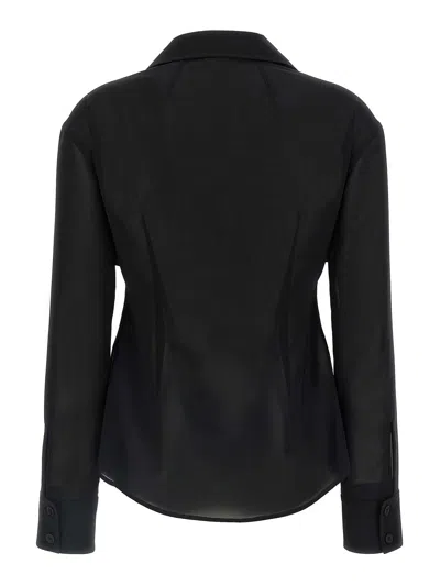 Courrèges Double Pocket Collared Shirt With Cuffed Sleeves In Black