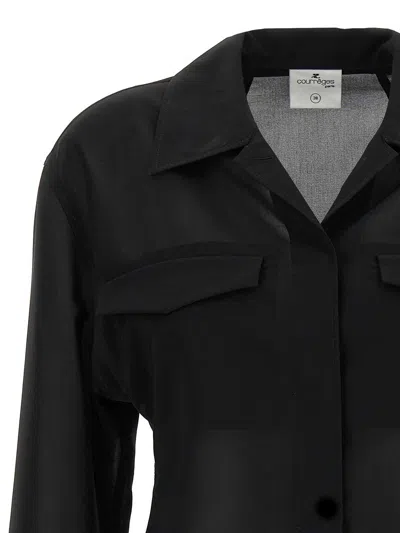 Courrèges Double Pocket Collared Shirt With Cuffed Sleeves In Black