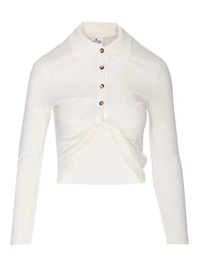 Courrèges Collared Neck Knotted Front Long Sleeves In White