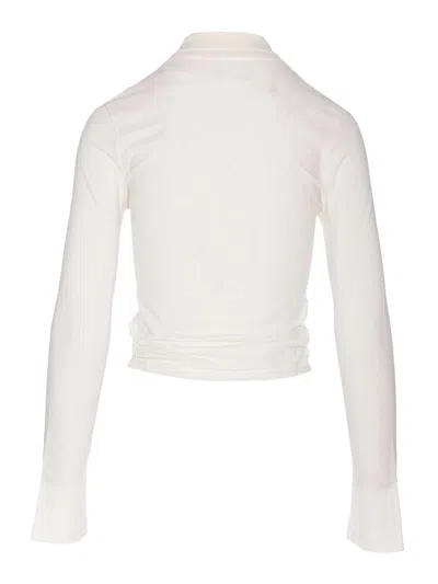 Courrèges Collared Neck Knotted Front Long Sleeves In White