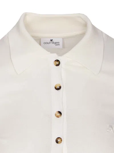 Courrèges Collared Neck Knotted Front Long Sleeves In White