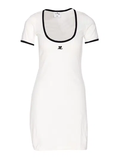 Courrèges Ribbed Cotton Mini Dress With Logo Embroidery In White