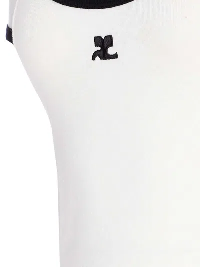 Courrèges Ribbed Cotton Mini Dress With Logo Embroidery In White