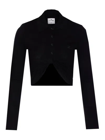 Courrèges Twist Light Wool Cropped Polo In Black
