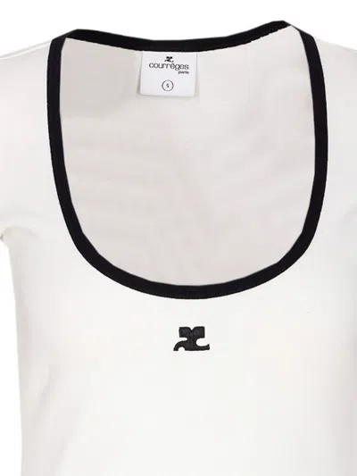 Courrèges Ribbed Cotton Mini Dress With Logo Embroidery In White