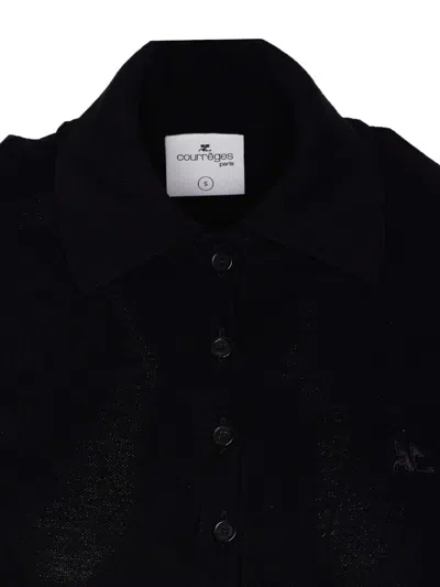 Courrèges Twist Light Wool Cropped Polo In Black
