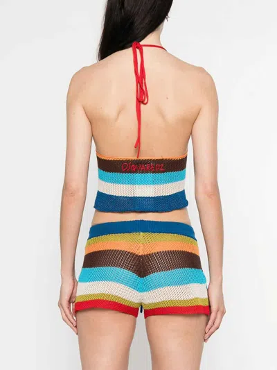 Dsquared2 Knitted Halterneck Cropped Top In Multi