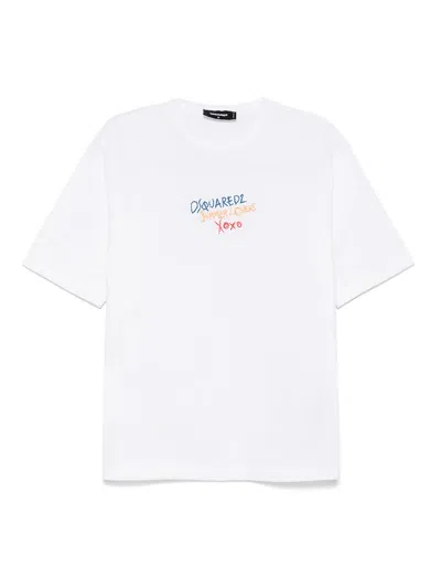 Dsquared2 White T Shirt With Round Neck And Embroidered Logo On The Front In Cotton Woman In White