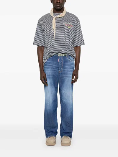 Dsquared2 Summer Lovers Striped Linen T-shirt In Blue