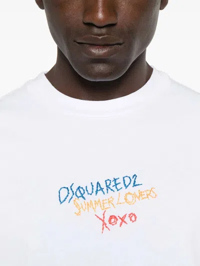 Dsquared2 White T Shirt With Round Neck And Embroidered Logo On The Front In Cotton Woman In White