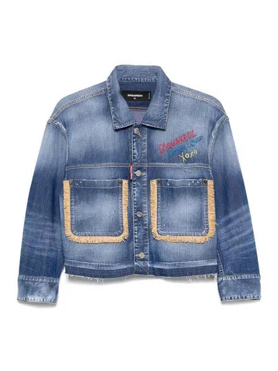 Dsquared2 Summer Lovers Denim Jacket Rafia Profiles In Blue