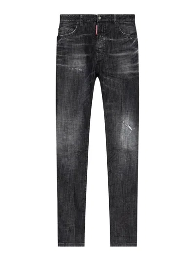 Dsquared2 Slim Fit Distressed Five-pocket Jeans In Black