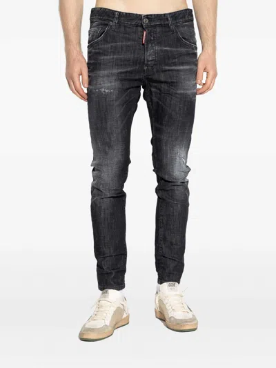 Dsquared2 Slim Fit Distressed Five-pocket Jeans In Black