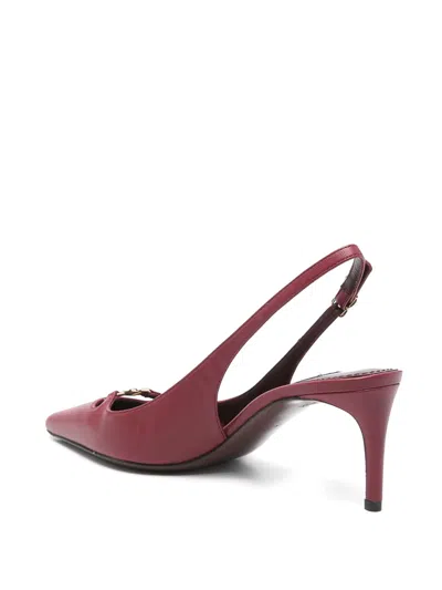 Dolce & Gabbana Leather Slingback Metal Logo In Burgundy